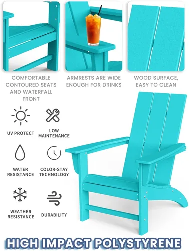 Vista 3 de Silla Adirondack moderna, sillas de patio de plástico HDPE para todo tipo de clima, silla para hoguera, sillas de césped al aire libre para terraza