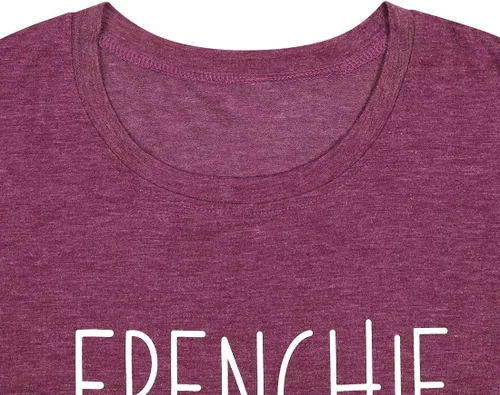 Vista 12 de Camiseta de manga corta con texto en inglés «Frenchie Mama», con estampado de letras para mujer, estilo casual