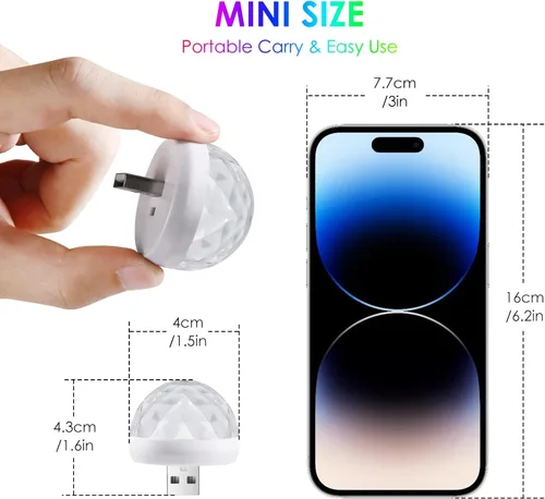 Vista 2 de Mini Luz de Disco USB Activada por Sonido para Fiesta, Relleno de Medias para Niños - Crea una Atmosfera Festiva con Esta Luz de Decoración para Bar