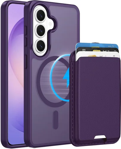 Vista 25 de Funda magnética para Samsung Galaxy S25 FE, transparente y negro con soporte para tarjetas de crédito desmontable, compatible con MagSafe, ajuste