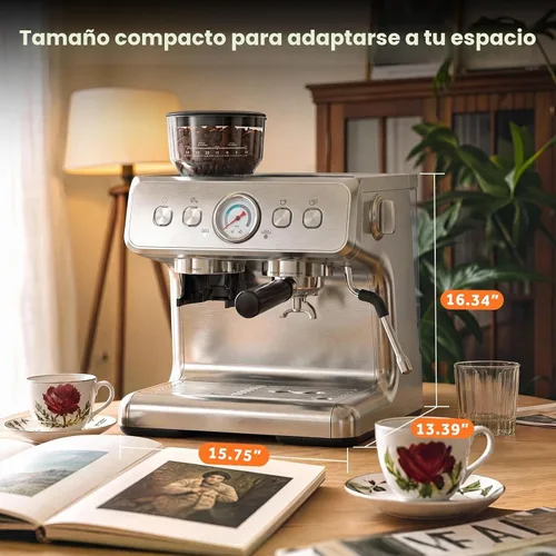 Vista 7 de COWSAR Máquina de café expreso de doble caldera con molinillo, máquina automática de espresso de 20 bares, varita de vapor espumador de leche