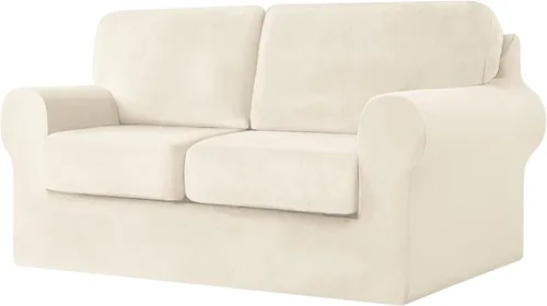 Vista 53 de UNBBRRL Fundas de sofá de 3 piezas para sofá, funda de terciopelo elástico para sillón con 1 funda de cojín de asiento y 1 funda de respaldo