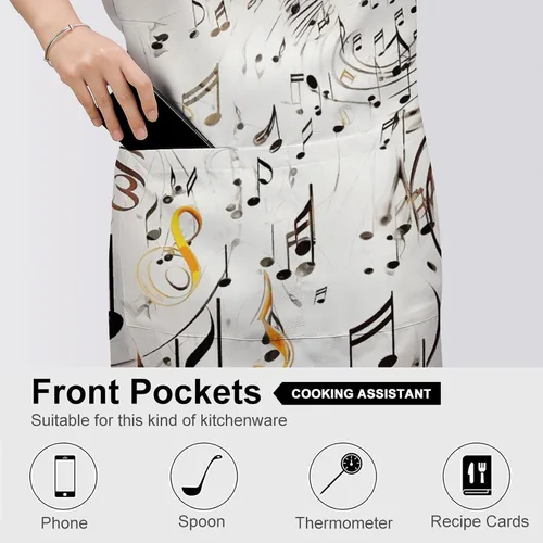 Vista 5 de Personalized Music Notes Print Adult Apron, Kitchen Cooking Aprons for Woman Man, Adjustable Bib Apron with Pocket for Baking, BBQ Crafting