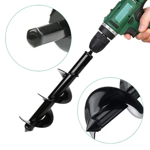 Vista 5 de Broca de taladro para jardín, paquete de 2 brocas en espiral para plantar, 12 x 3 pulgadas y 9 x 1.6 pulgadas, maceta rápida para plantas de jardín