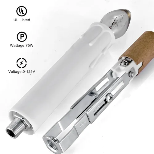 Vista 2 de Candelabro E12 - Enchufe de luz de cerámica ajustable de longitud para iluminación de candelabro, portalámparas de candelabro con fundas blancas