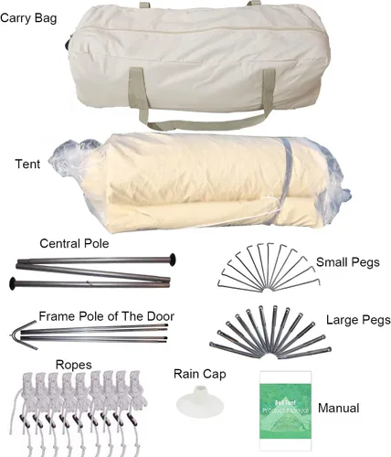 Vista 6 de Tienda de campaña de lona de algodón impermeable para 4 estaciones, impermeable, grande, con agujero para estufa de techo y orificio para cable