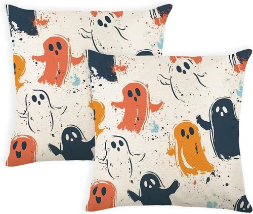 Vista 8 de Fundas de almohada de Halloween de 16 x 16 pulgadas, juego de 2 bonitas fundas de almohada decorativas para sofá, dormitorio, sala de estar