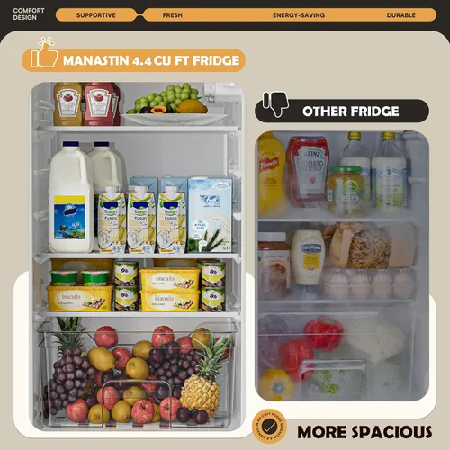 Vista 4 de Manastin - Mini refrigerador de 4.4 pies cúbicos con congelador, refrigerador pequeño de 2 puertas para cocina, dormitorio, oficina y dormitorio