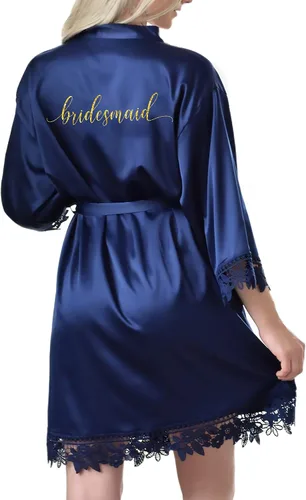 Vista 7 de Heather & Willow Bata de damas de honor Bata de novia de satén, bata de novia para el día de la boda Propuesta de despedida de soltera y dama