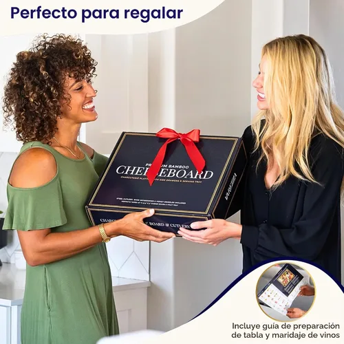 Vista 7 de Juego de tablas de charcutería – Tabla grande de queso de bambú y plato con accesorios de charcutería, regalos de inauguración de la casa