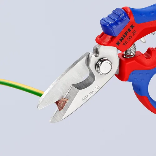 Vista 5 de Tijeras de electricista angulares de acero inoxidable KNIPEX Tools 95 05 20 US, 6-1/4", Rojo/Azul