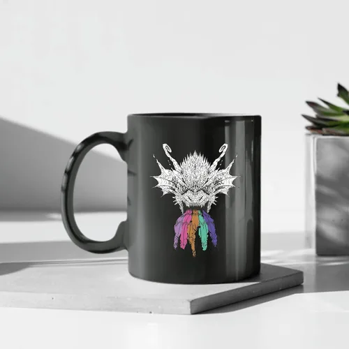 Vista 4 de Dragon Roaring Rainbow Gift for Fantasy Fans with Rainbow Dripping From Its Mouth 11oz 15oz Black Coffee Mug