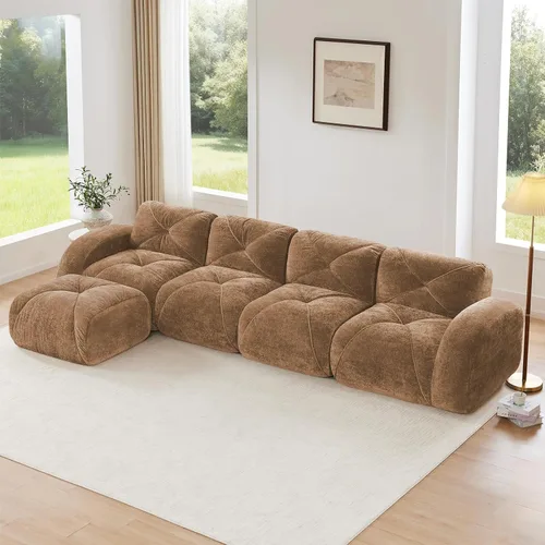 Vista 54 de Sofás modulares modulares de 110.6 pulgadas para sala de estar, sofá moderno de terciopelo sin hueso, no requiere montaje, cómodo sofá sin hueso