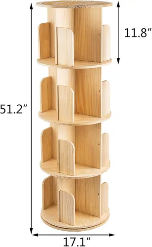 Vista 2 de Estantería giratoria, estantería giratoria de 4 niveles, estantería de madera, estantería de pie con pantalla de 360 grados para niños y adultos