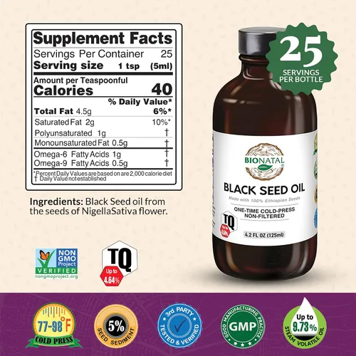 Vista 2 de BioNatal Aceite de semilla negra etíope 4.2oz de vidrio – Nigella sativa prensado en frío que produce aceite de semilla de comino negro, sin refinar