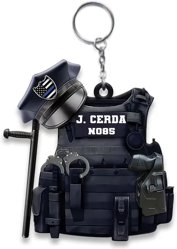 Vista 9 de Llavero personalizado de regalos de policía, llavero personalizado para él, papá A0.