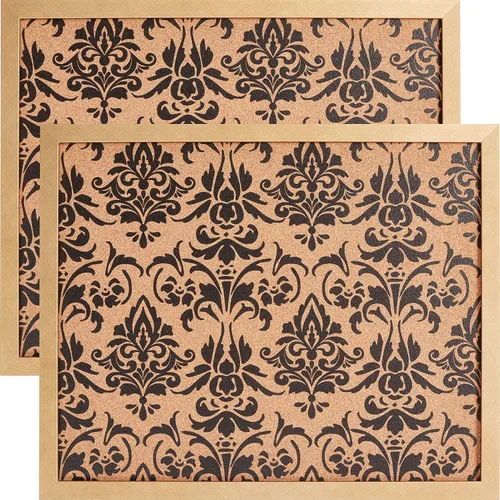 Vista 6 de Craig Frames Tablón de anuncios decorativo de corcho, 18.5 x 23 pulgadas, marco negro con patrón de flor de lis, juego de 2