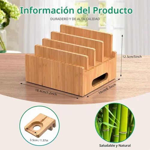 Vista 7 de Estación de carga para teléfono celular Pezin & Hulin, organizador de muelle de bambú para múltiples dispositivos, tabletas, reloj inteligente