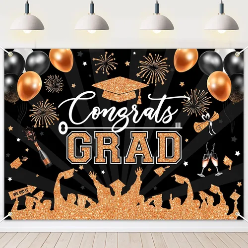 Vista 18 de Avezano Fondo de graduación Congrats Grad, decoraciones de fiesta de graduación de clase de 2026, fondo de sesión de fotos, felicitaciones