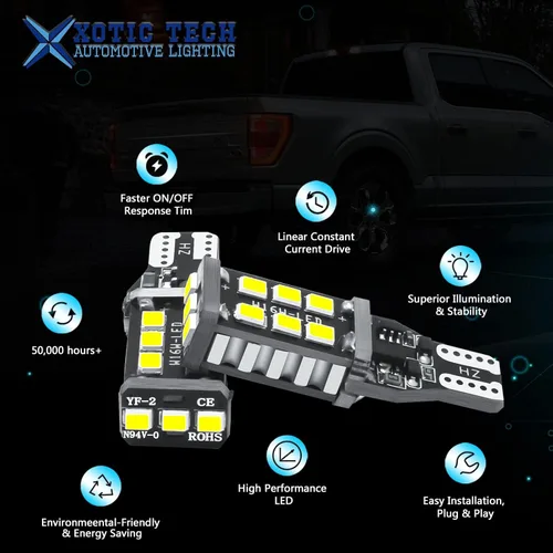 Vista 4 de Xotic Tech - 2 bombillas LED estroboscópicas de retroceso T15 921 Canbus sin errores, xenón 6000 K
