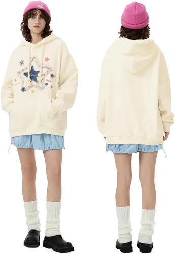 Vista 3 de Aelfric Eden Sudaderas con capucha de gran tamaño para mujer, con estampado de estrellas, de vellón, unisex, con bolsillo