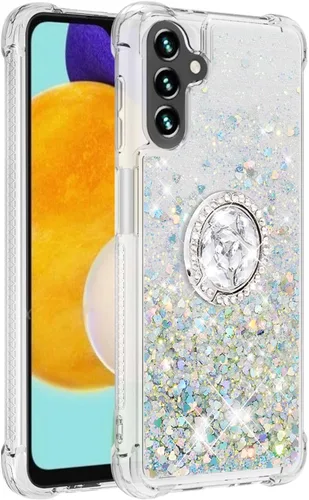 Vista 3 de CCSmall Carcasa con purpurina y soporte de anillo para Samsung Galaxy A13 5G/A04s, color plateado