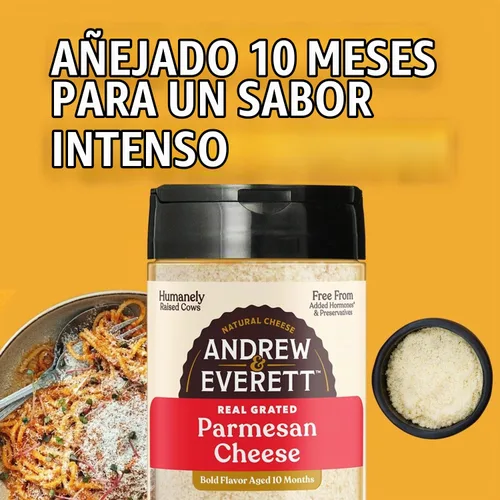 Vista 3 de Andrew & Everett Queso parmesano rallado sin hormonas, recipiente de 7 onzas