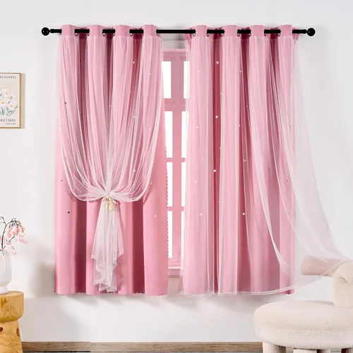 Vista 49 de indistar Cortinas opacas con recortes de estrellas para dormitorio de niña, cortinas de oscurecimiento para habitación de bebé, cortinas