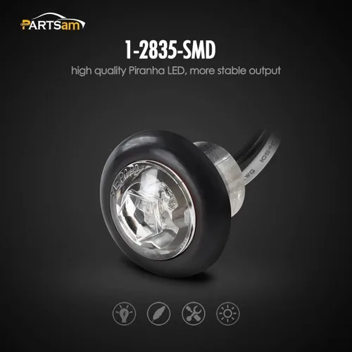 Vista 4 de Partsam 10 mini luces LED redondas rojas de 3/4 pulgadas de marcador lateral + 50 piezas de 3/4 pulgadas redondas de acero inoxidable bisel