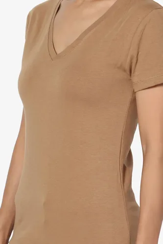 Vista 5 de TheMogan Camiseta básica de manga corta con cuello en V para mujer