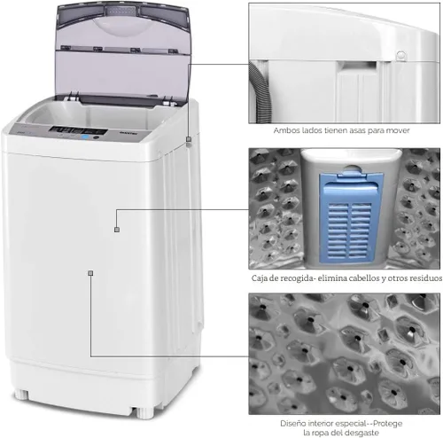 Vista 6 de Giantex Lavadora completamente automática, portátil, compacta, de 1.34 pies cúbicos, lavadora giratoria con bomba de drenaje, 10 programas, 8