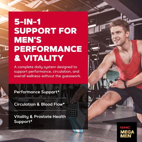 Vista 10 de GNC Mega Men Performance and Vitality Vitapak Program, nutrición completa conveniente, 5 productos en 1 paquete, circulación, flujo sanguíneo, salud