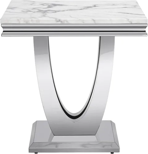 Vista 9 de Mesa auxiliar cuadrada moderna de mármol sintético plateado con parte superior de mármol sintético de 0.71 pulgadas de grosor, base de acero