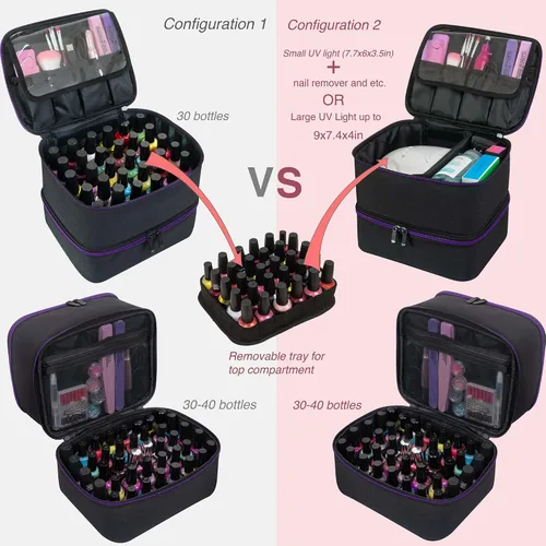 Vista 3 de ButterFox Organizador pequeño de almacenamiento de esmalte de uñas, bolsa de transporte, se adapta a 60-70 botellas de esmalte de uñas, bolsillos