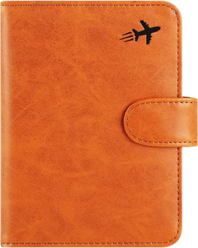 Vista 23 de Funda para pasaporte, cartera con bloqueo RFID, funda de piel para tarjetas, accesorios de viaje para mujeres y hombres, negro