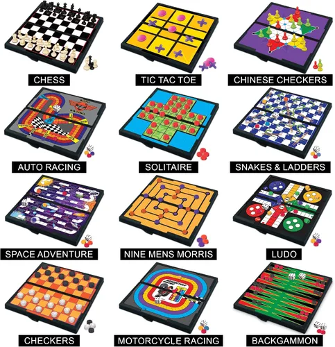 Vista 2 de Gamie juego de tablero magnético incluye 12 juegos de diversión retro – 5 pulgadas diseño compacto – en caja individual– enseña estrategia y enfoque