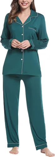 Vista 6 de Pijama de bambú ultra suave para mujer, juego de pijama - manga largacon botones.