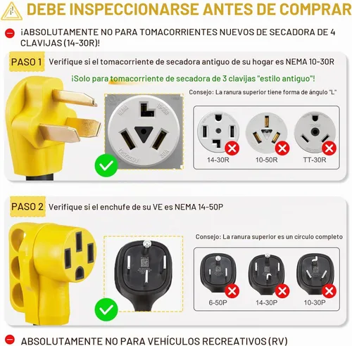 Vista 5 de Cable Adaptador de Cargador EV Compatible con NEMA 10-30P a 14-50R, 30 Amperios 3 Clavijas de Secadora a 50 Amperios 4 Clavijas EV para Carga Tesla