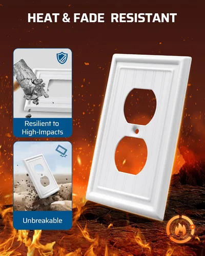 Vista 6 de DEWENWILS Paquete de 4 tapas blancas para enchufes y placas de interruptores, placas decorativas de pared de metal para interruptores de luz y tomas