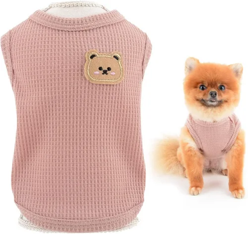 Vista 9 de SMALLLEE_LUCKY_STORE Camiseta sin mangas de punto gofre con bonito oso para cachorros, para perros pequeños, gatos, niños y niñas, camiseta