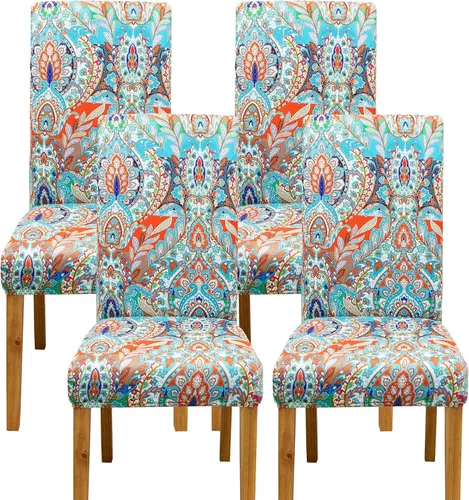 Vista 9 de Juego de 4 fundas elásticas para sillas de comedor, fundas elásticas para sillas de comedor, fundas para sillas de comedor, fundas protectoras
