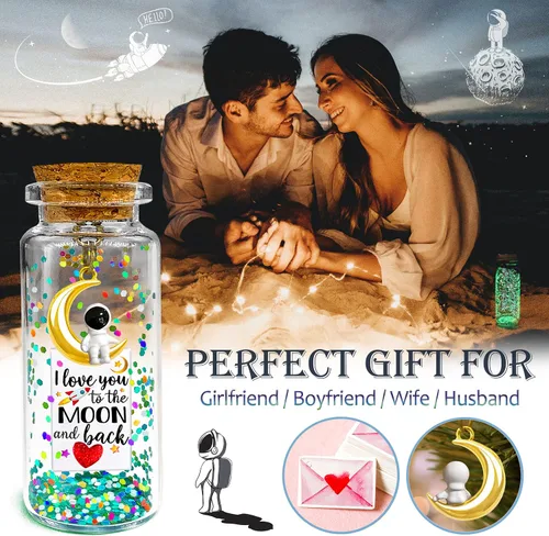 Vista 7 de Glow I Love You to the Moon and Back, mensaje romántico en una botella, regalo de aniversario luminoso en tarro de deseos, lindo regalo de San