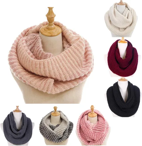 Vista 7 de Las mujeres de invierno de punto infinito bufanda círculo lazo bufanda Beanie conjunto grueso cuello bufanda calentador