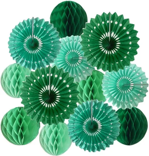 Vista 16 de 12 piezas de bolas de panal de 6 pulgadas y 8 pulgadas, abanicos de papel de seda, abanicos de bolas de panal para fiestas, decoraciones de pared
