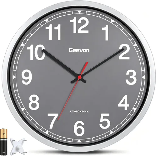Vista 9 de Geevon Reloj de pared atómico de 16 pulgadas, reloj analógico autoajustable con sincronización automática de tiempo, funciona