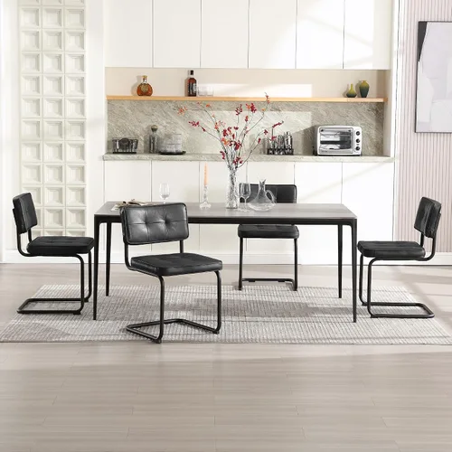 Vista 5 de Zesthouse Juego de 2 sillas de comedor de metal industrial, sillas de cocina tapizadas de cuero sintético con base de metal negro, para cocina
