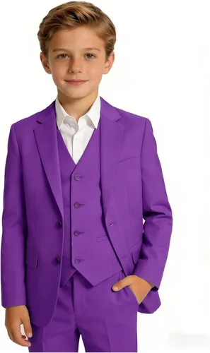 Vista 16 de Trajes para niños, traje de portador de anillos, chaleco formal y pantalones para niño, conjunto de trajes de boda Azul bebé