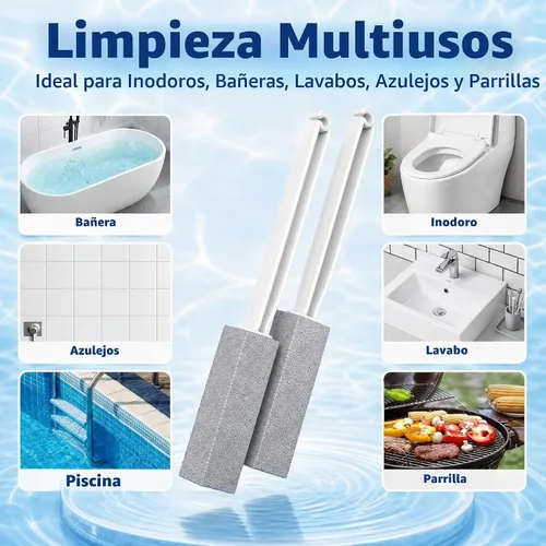 Vista 6 de Paquete de 2 piedras pómez para limpieza de inodoros, mango extra largo para quitar el anillo del tazón, piscina, baño, cepillo de inodoro Gris