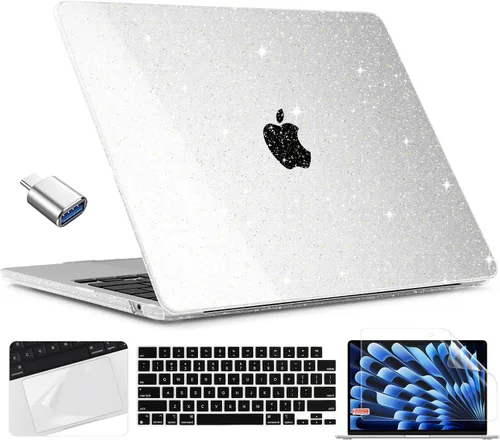Vista 18 de TWOLSKOO Compatible con funda para MacBook Air M4 de 15 pulgadas versión 2025-2023 M4 A3241 M3 A3114 M2 A2941, carcasa rígida de plástico y Cristal