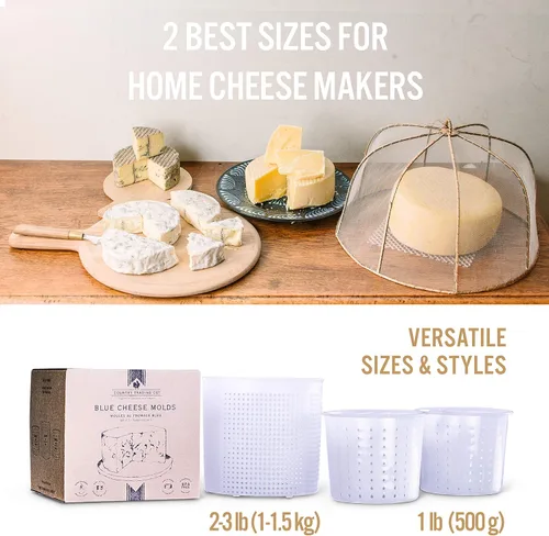 Vista 2 de Country Trading Co. Juego de 3 moldes de queso para hacer quesos azules y duros en casa, cestas italianas de calidad para hacer gorgonzola, colby